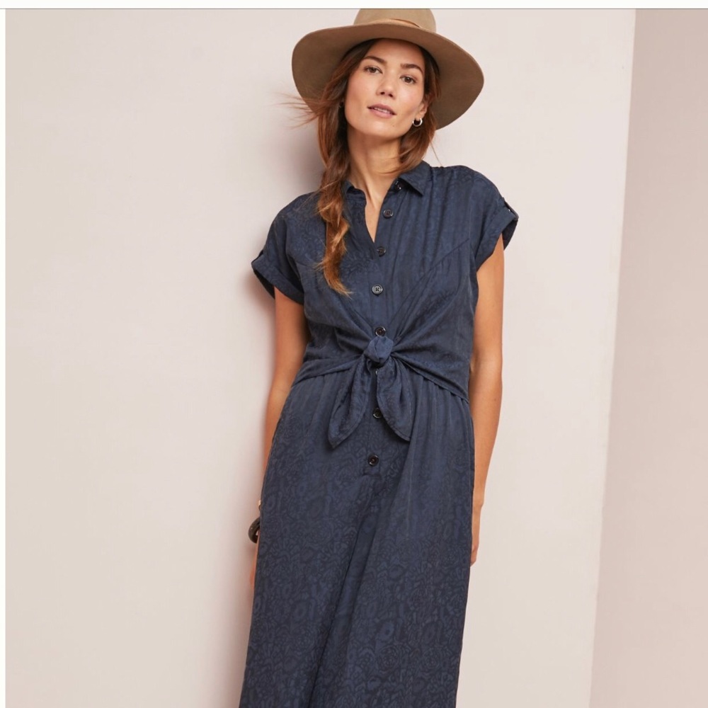 Anthropologie navy button up jumpsuit